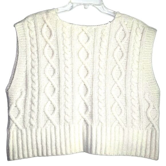 Zara Wool Blend Cable Knit V Neck Sleeveless Sweater in Cream Women’s S - Picture 2 of 7
